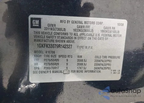 2009 GMC Yukon Slt2 из США, поврежденный, VIN 1GKFK33079R142327